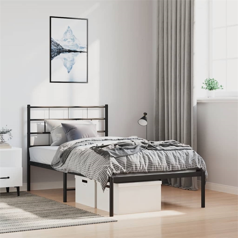 vidaXL Powder-Coated Steel Single Bed Bed Frame in Black