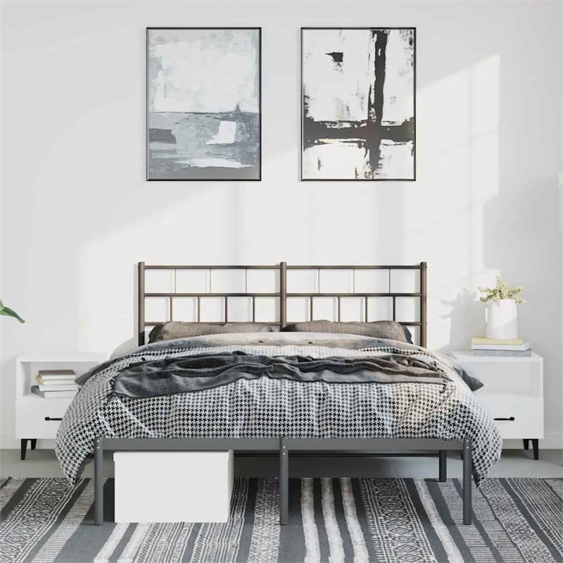 vidaXL Powder-Coated Steel King Bed Frame in Black