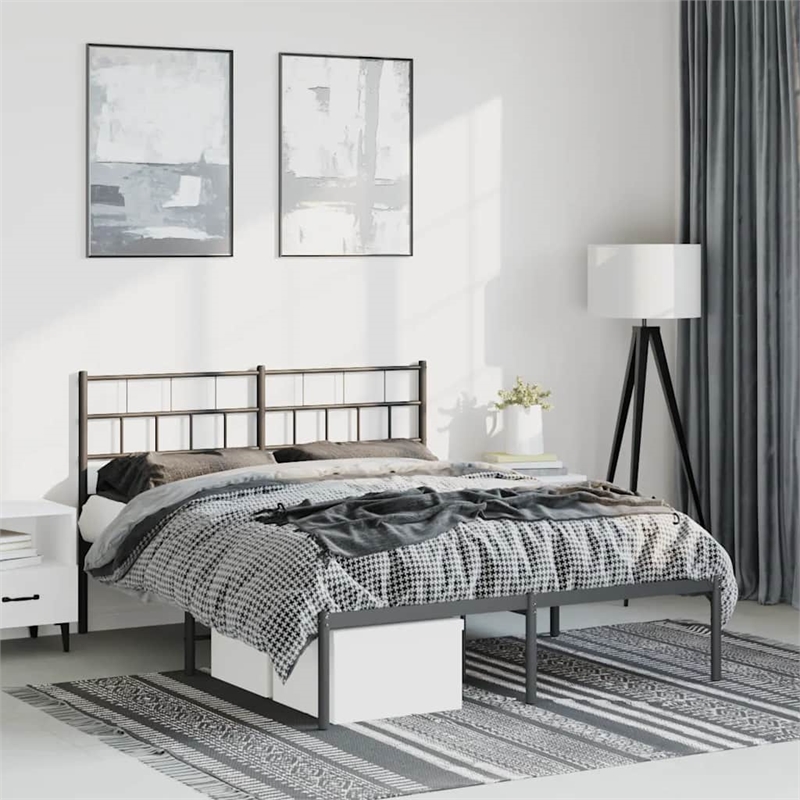 vidaXL Powder-Coated Steel King Bed Frame in Black