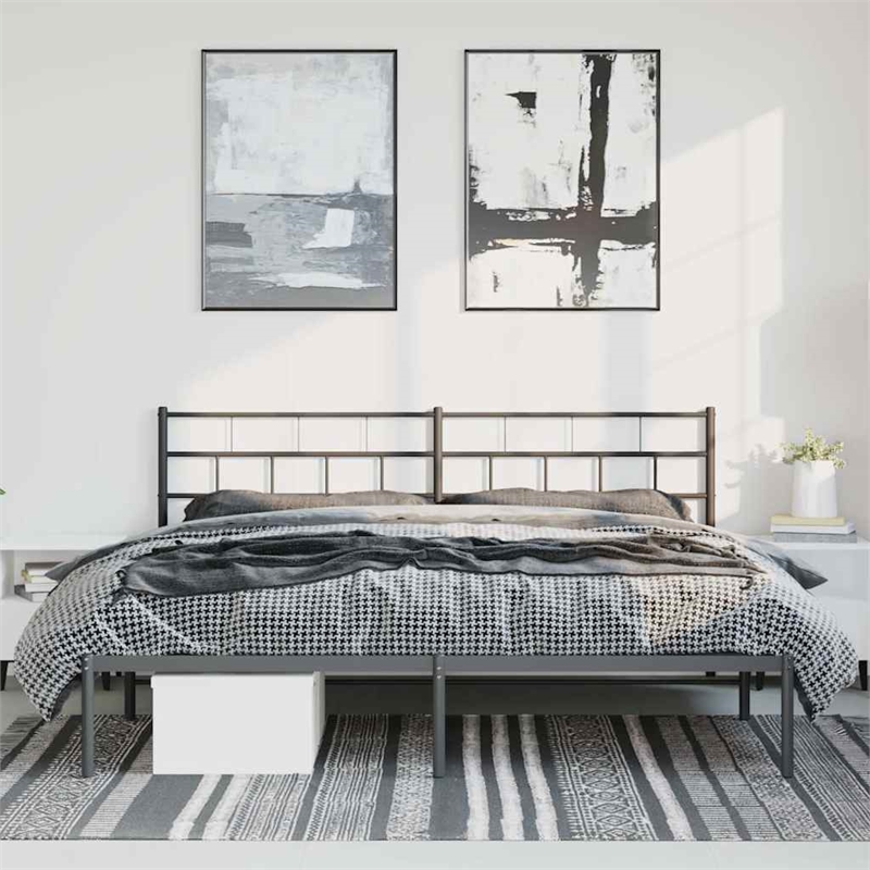 vidaXL 72 x 84 Powder-Coated Metal Bed Frame in Black