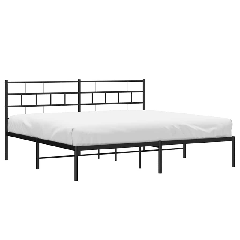 vidaXL Rectangular Powder-Coated Steel Full Bed Frame in Black