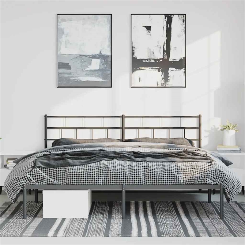 vidaXL Rectangular Powder-Coated Steel Full Bed Frame in Black