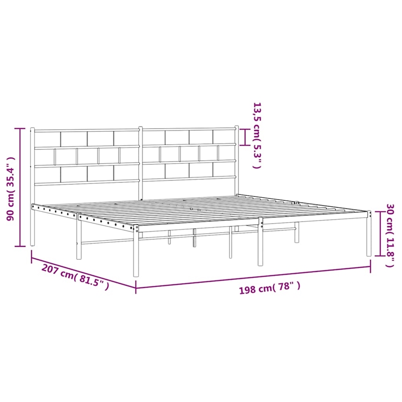 vidaXL Rectangular Powder-Coated Steel Full Bed Frame in Black