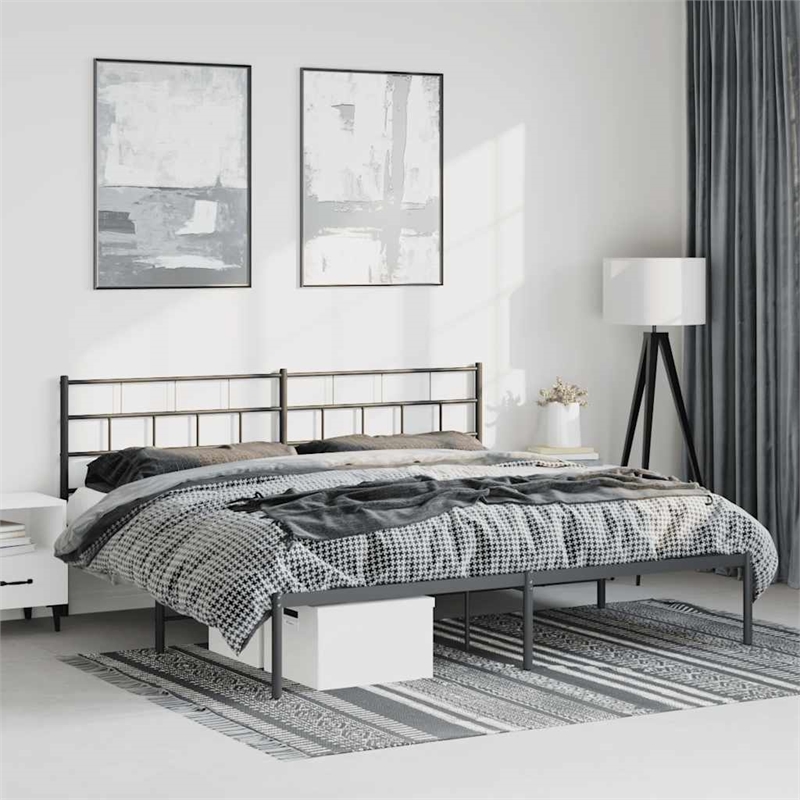 vidaXL Rectangular Powder-Coated Steel Full Bed Frame in Black