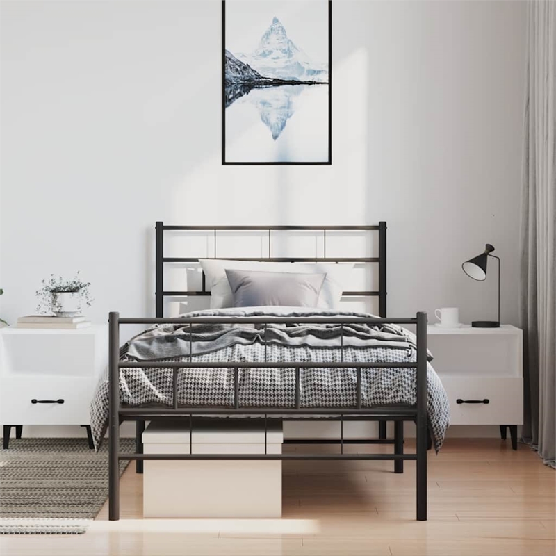 vidaXL Rectangular Steel Single Metal Bed Frame in Black
