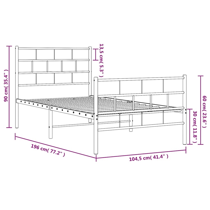 vidaXL Rectangular Steel Single Metal Bed Frame in Black