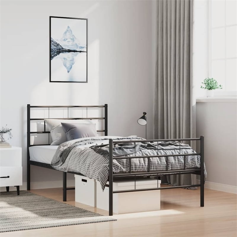 vidaXL Rectangular Steel Single Metal Bed Frame in Black