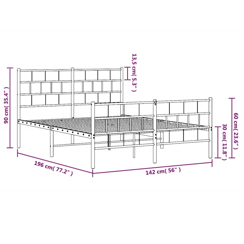 vidaXL Rectangular Steel Full/Double Bed Frame in Black