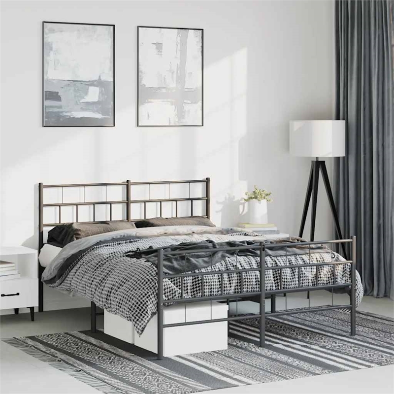 vidaXL Rectangular Steel Full/Double Bed Frame in Black
