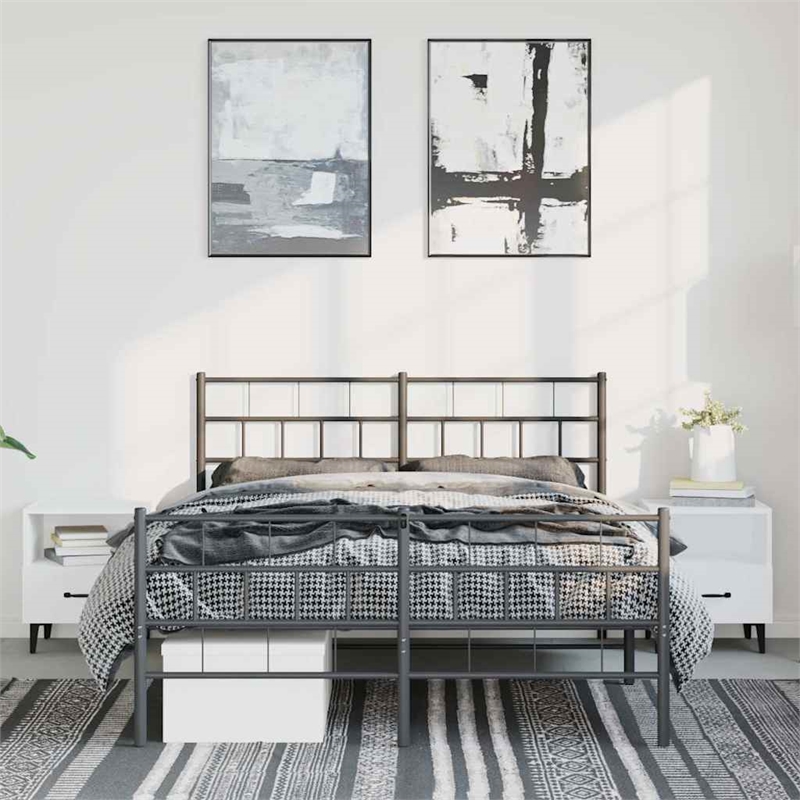 vidaXL Powder-Coated Steel King Bed Frame in Black