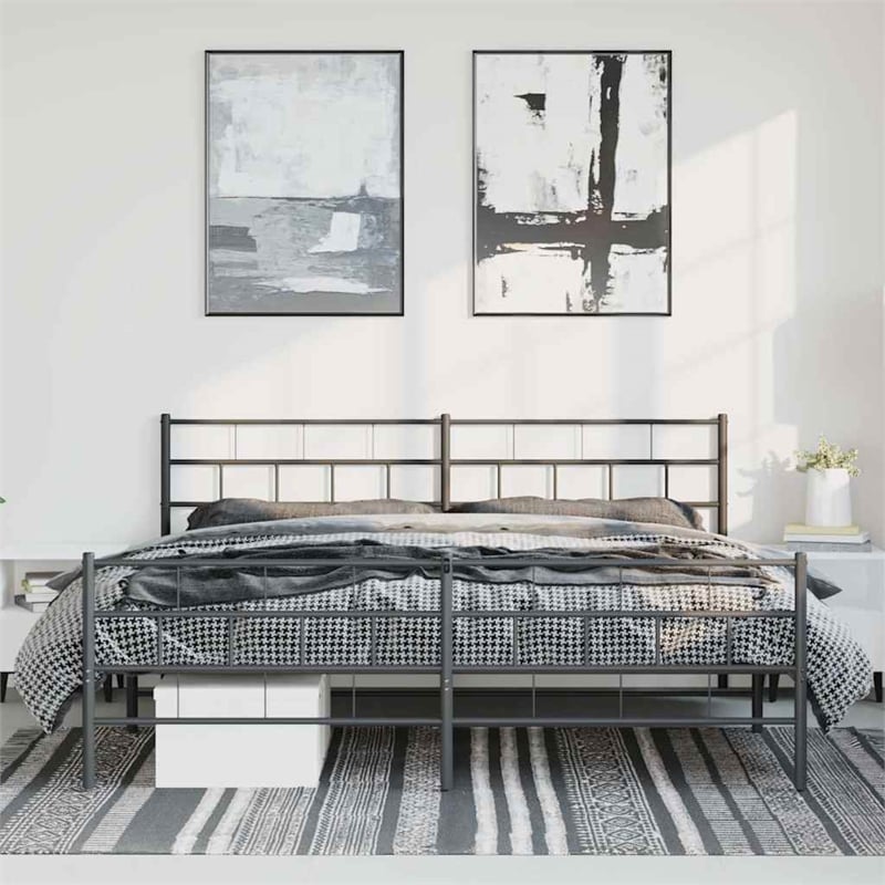 vidaXL Rectangular Powder-Coated Steel Full Bed Frame in Black