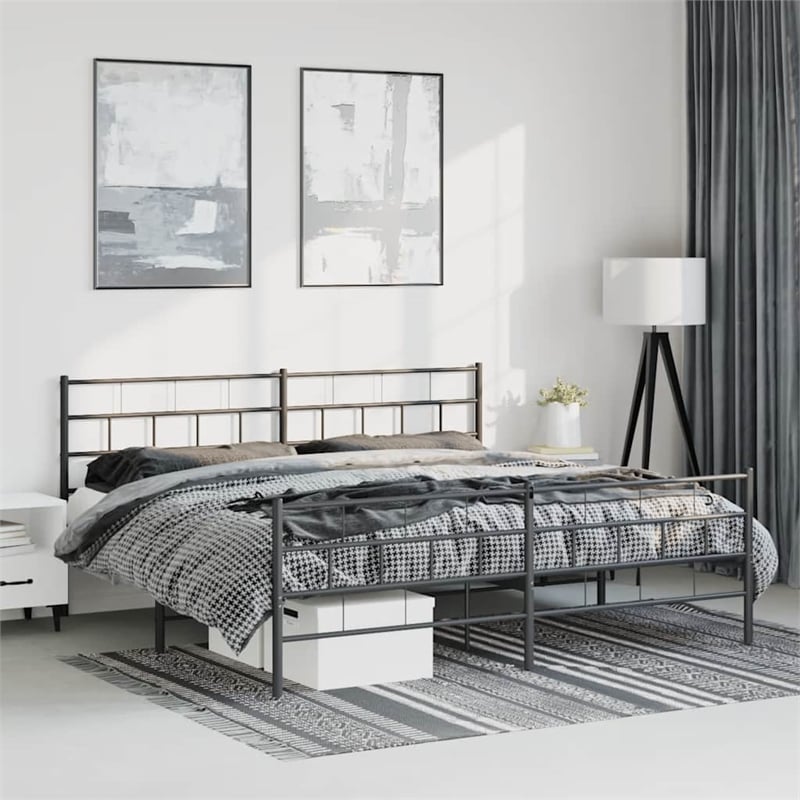 vidaXL Rectangular Powder-Coated Steel Full Bed Frame in Black