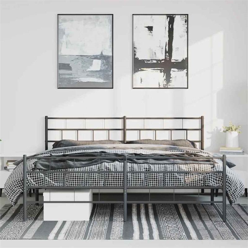 vidaXL 76 x 80 Powder-Coated Metal Bed Frame in Black