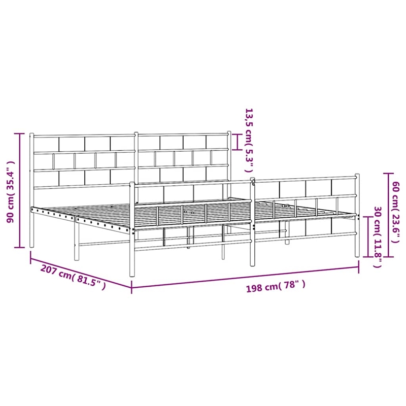 vidaXL 76 x 80 Powder-Coated Metal Bed Frame in Black