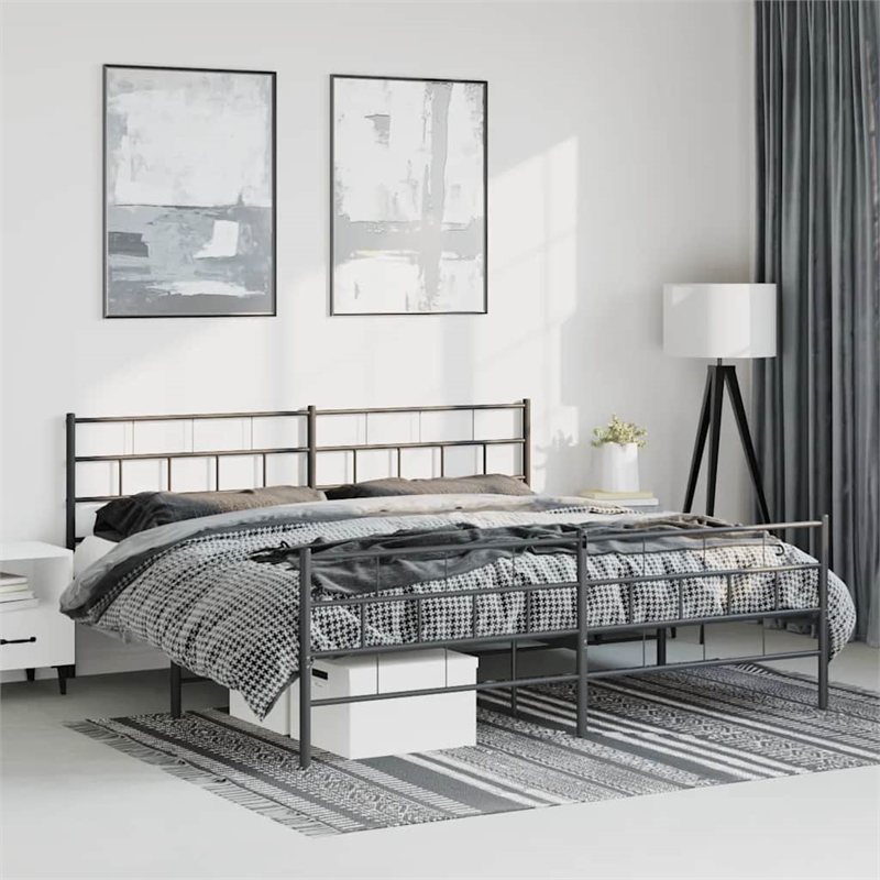 vidaXL 76 x 80 Powder-Coated Metal Bed Frame in Black