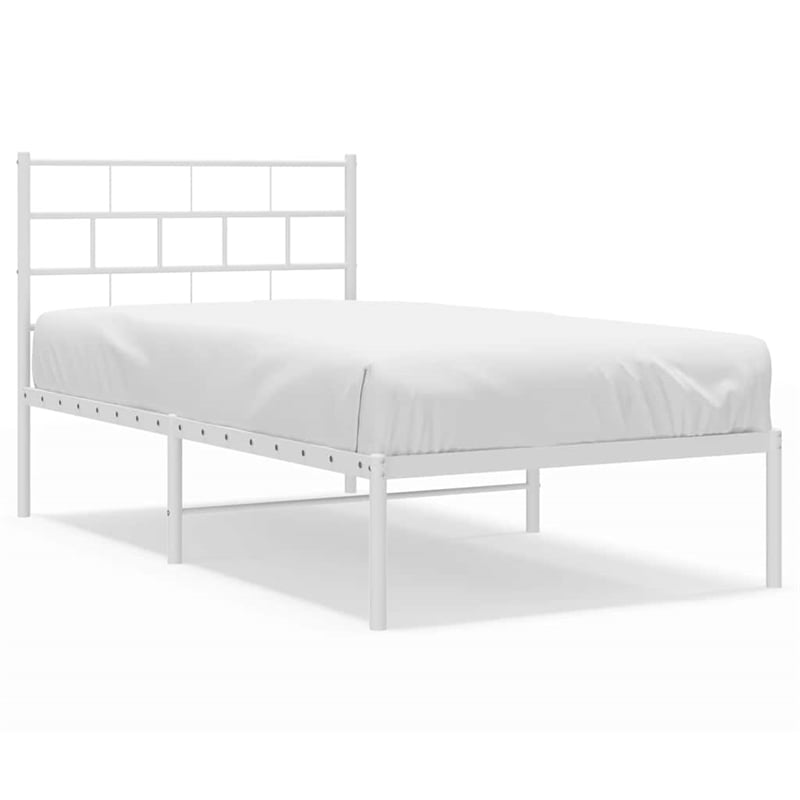 vidaXL Rectangular Powder-Coated Steel Twin Bed Frame in White