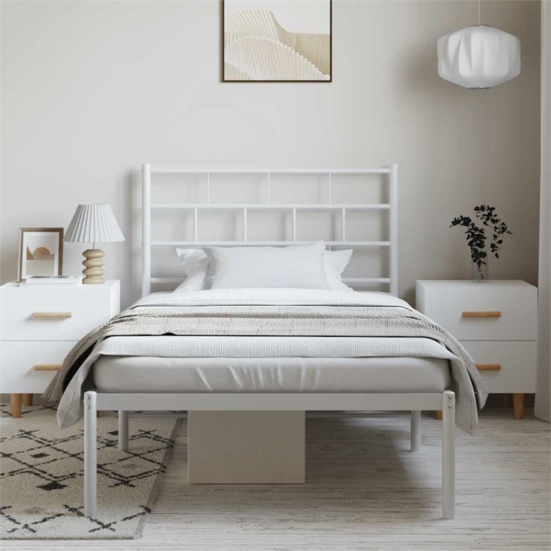 vidaXL Rectangular Powder-Coated Steel Twin Bed Frame in White