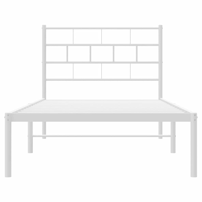 vidaXL Rectangular Powder-Coated Steel Twin Bed Frame in White