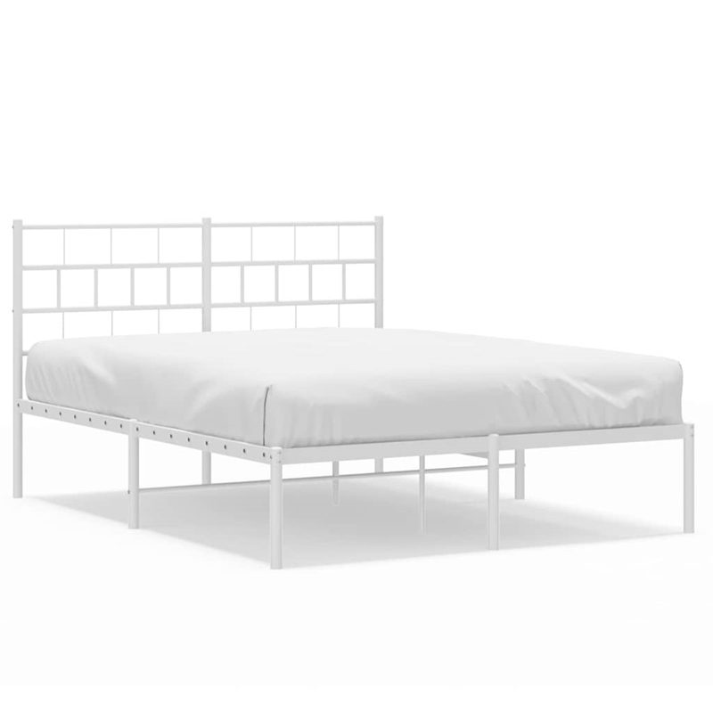 vidaXL Rectangular Powder-Coated Steel King Bed Frame in White