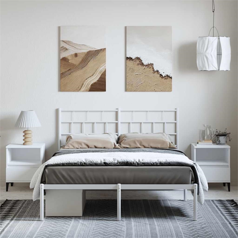 vidaXL Rectangular Powder-Coated Steel King Bed Frame in White