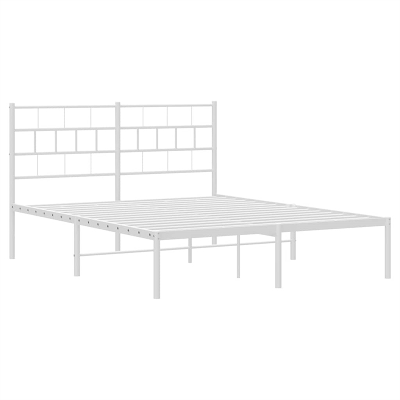 vidaXL Rectangular Powder-Coated Steel King Bed Frame in White