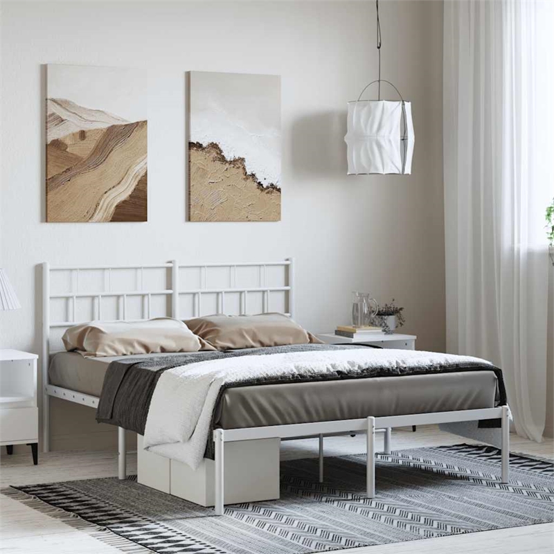 vidaXL Rectangular Powder-Coated Steel King Bed Frame in White