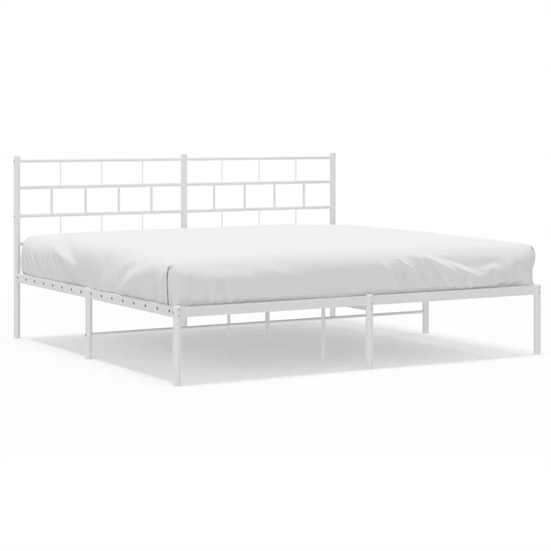 vidaXL Rectangular Powder-Coated Steel Full Bed Frame in White