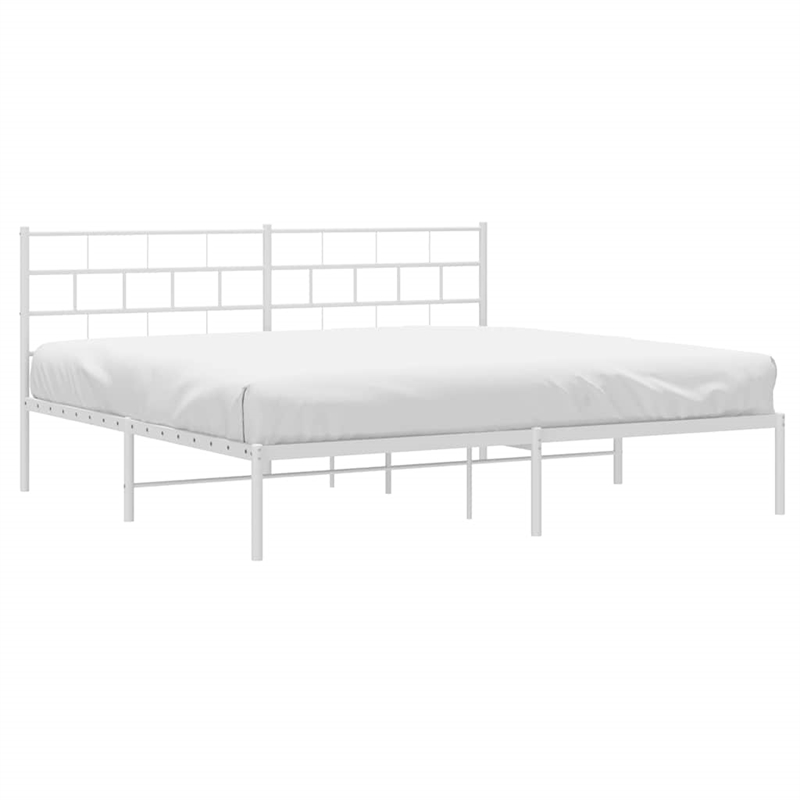 vidaXL Rectangular Powder-Coated Steel Full Bed Frame in White