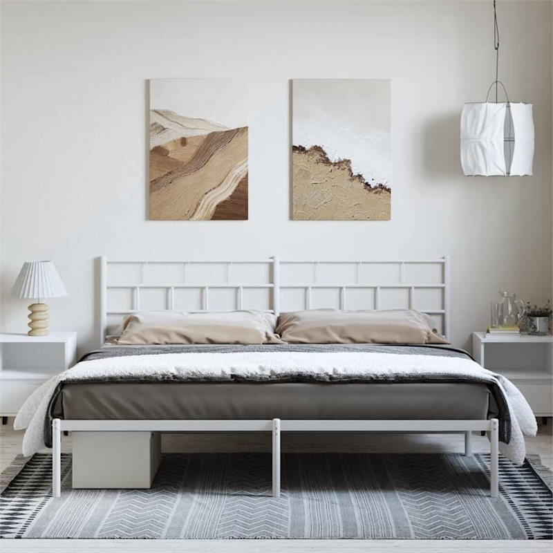 vidaXL Rectangular Powder-Coated Steel Full Bed Frame in White