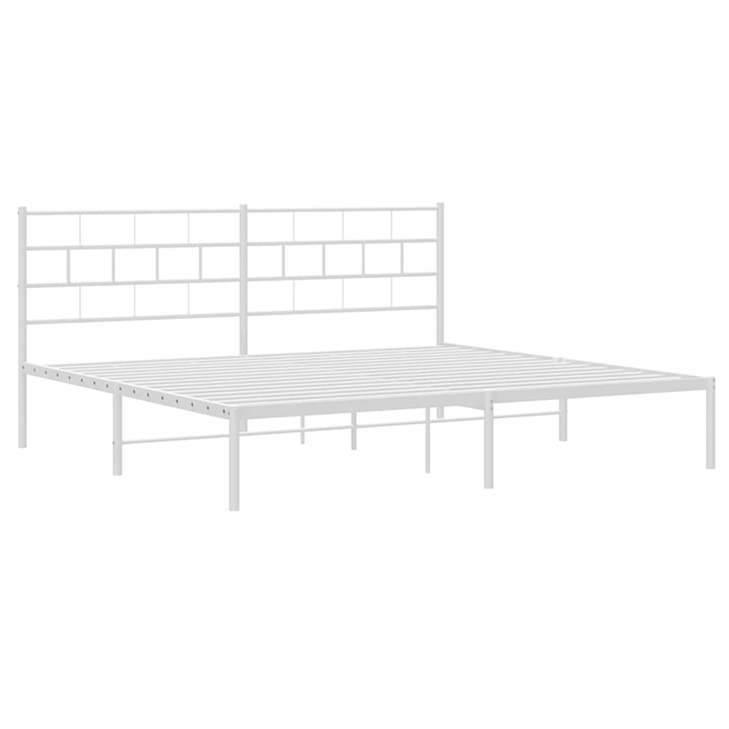 vidaXL Rectangular Powder-Coated Steel Full Bed Frame in White