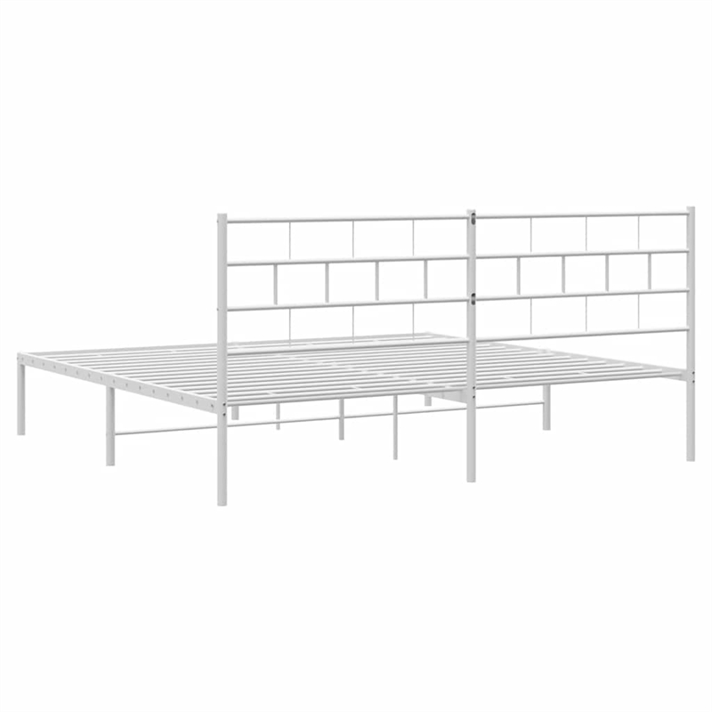 vidaXL Rectangular Powder-Coated Steel Full Bed Frame in White