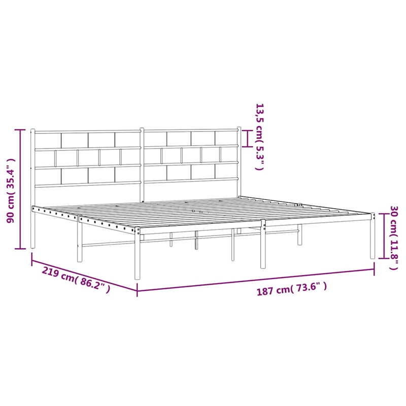 vidaXL Rectangular Powder-Coated Steel Full Bed Frame in White