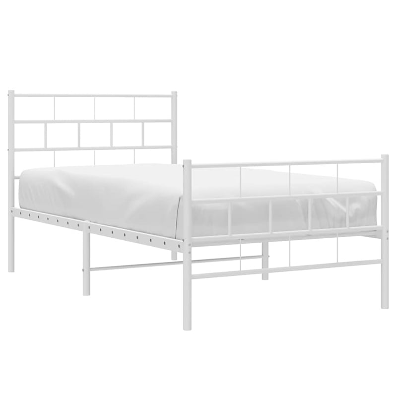 vidaXL Rectangular Powder-Coated Steel Twin Bed Frame in White