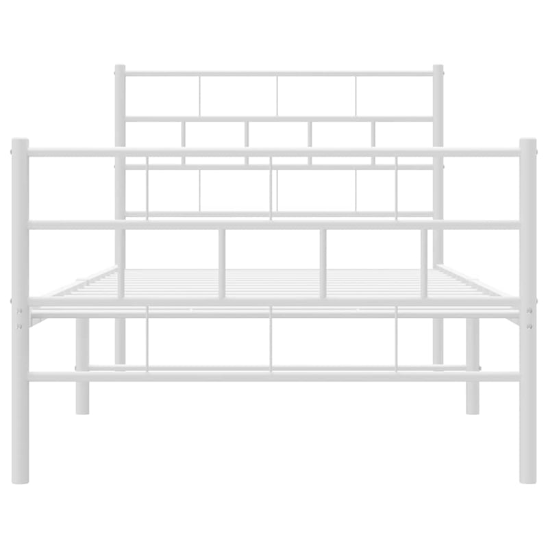 vidaXL Rectangular Powder-Coated Steel Twin Bed Frame in White