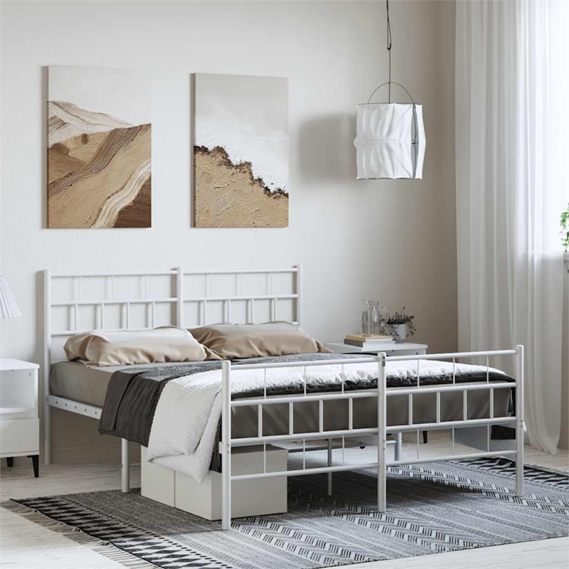 vidaXL Powder-Coated Steel King Size Bed Frame in White