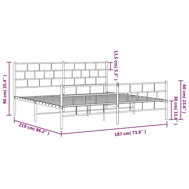 vidaXL 72 x 84 Steel Bed Frame in White