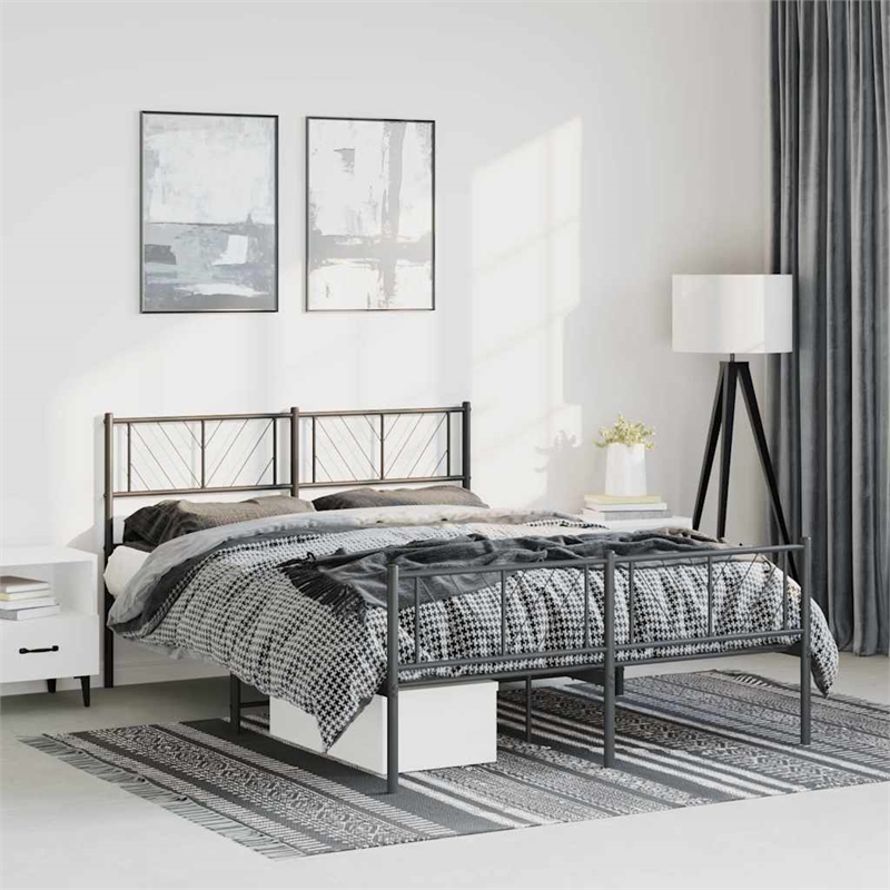 vidaXL Powder-Coated Steel King Bed Frame in Black