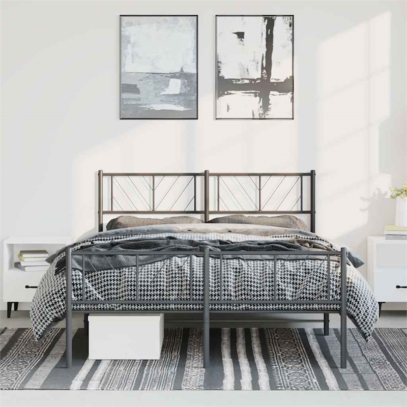 vidaXL Powder-Coated Steel King Bed Frame in Black