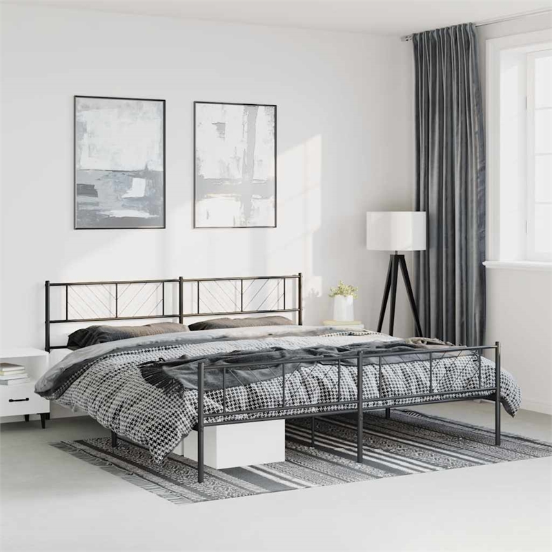 vidaXL 72 x 84 Powder-Coated Metal Bed Frame in Black