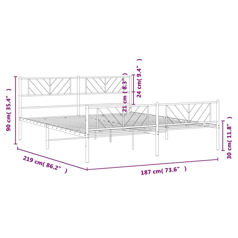 vidaXL 72 x 84 Powder-Coated Metal Bed Frame in Black