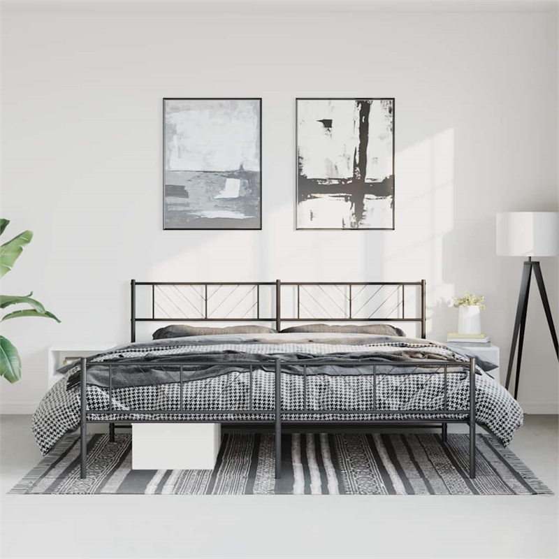 vidaXL 72 x 84 Powder-Coated Metal Bed Frame in Black