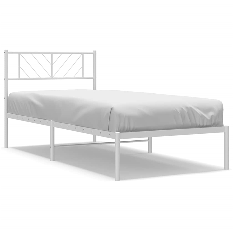 vidaXL Rectangular Steel Single Metal Bed Frame in White