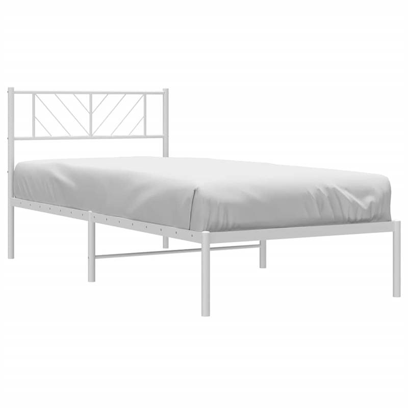 vidaXL Rectangular Steel Single Metal Bed Frame in White