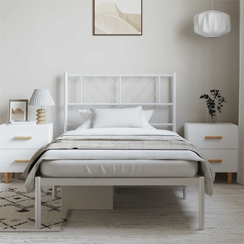vidaXL Rectangular Steel Single Metal Bed Frame in White