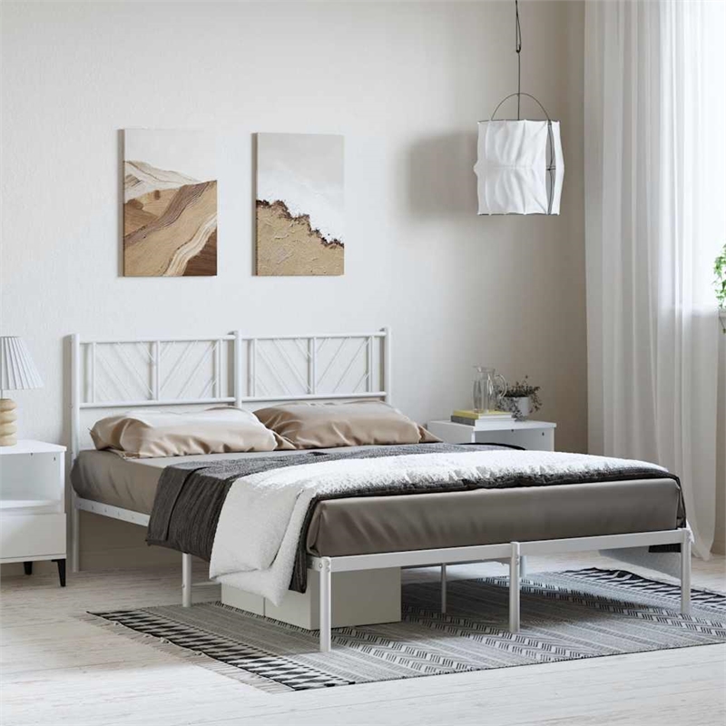 vidaXL Rectangular Full/Double Metal Bed Frame in White