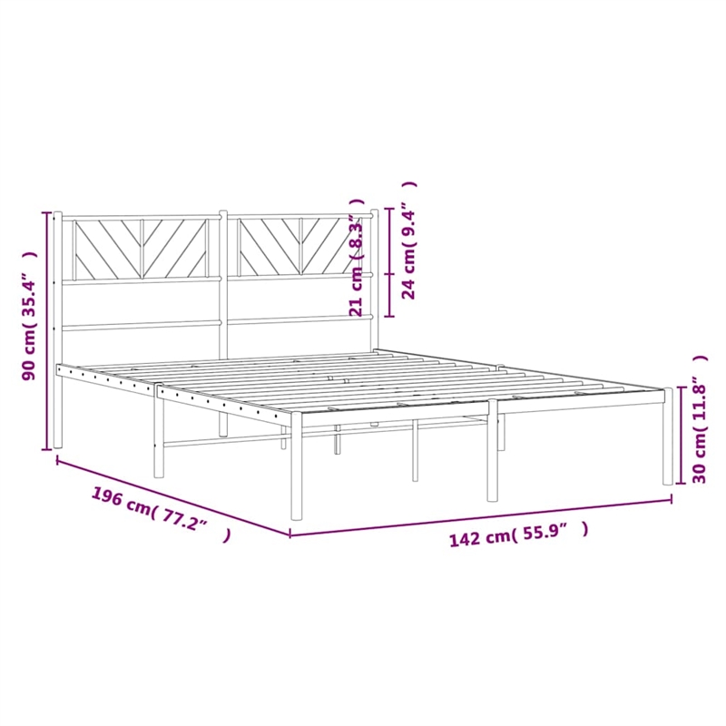 vidaXL Rectangular Full/Double Metal Bed Frame in White