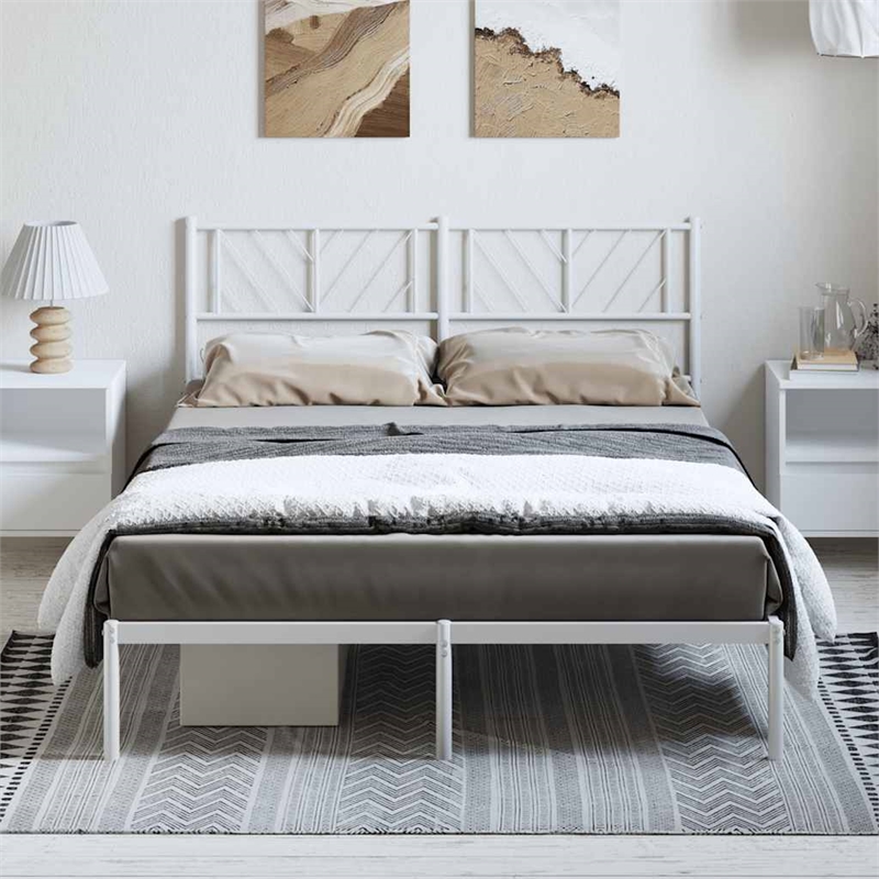 vidaXL Rectangular Full/Double Metal Bed Frame in White