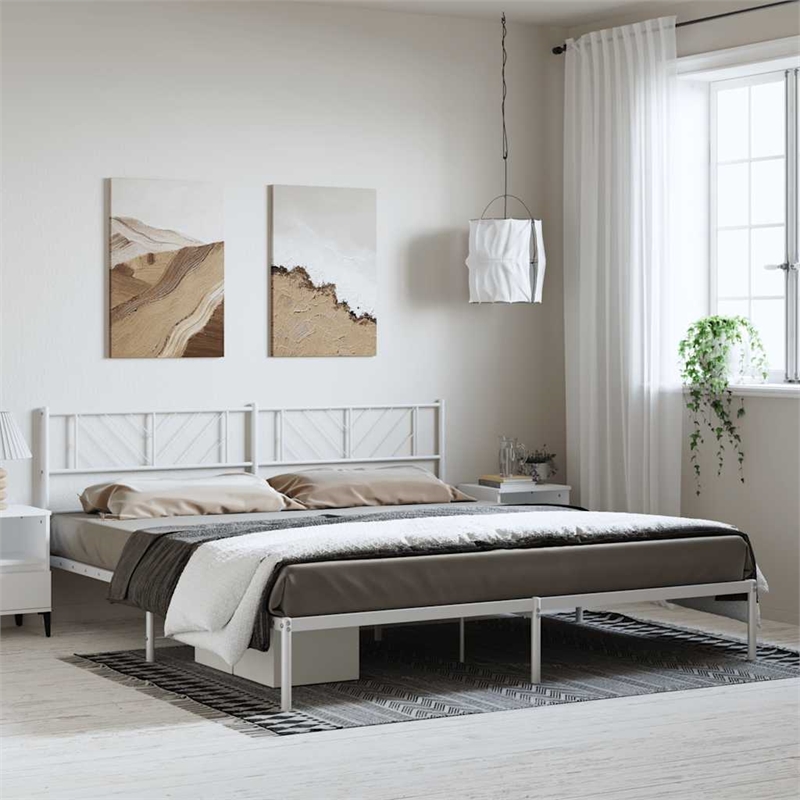 vidaXL Powder-Coated Steel King/Double Bed Frame in White