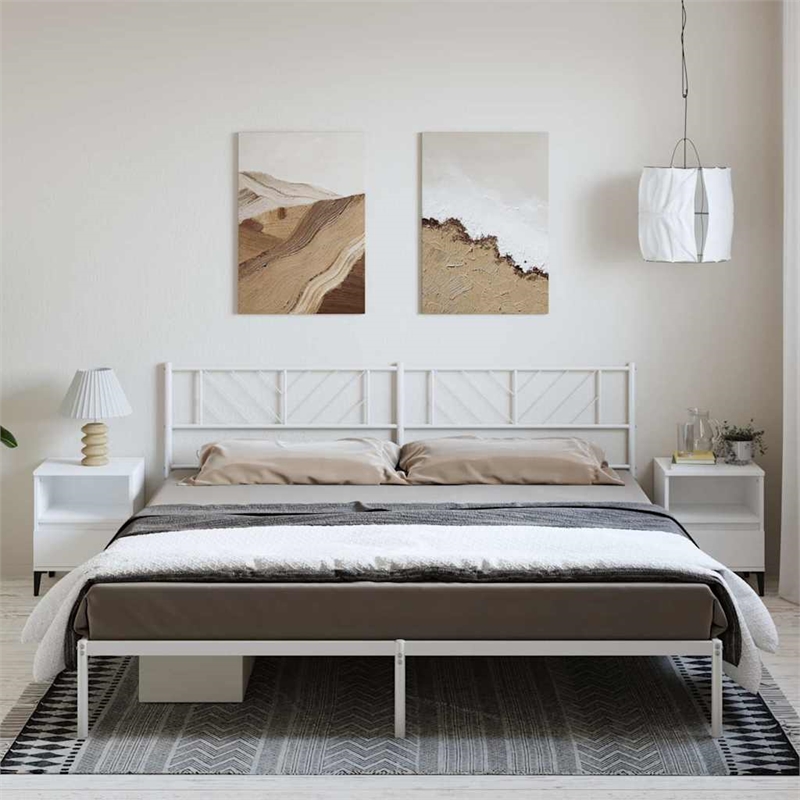 vidaXL Powder-Coated Steel King/Double Bed Frame in White