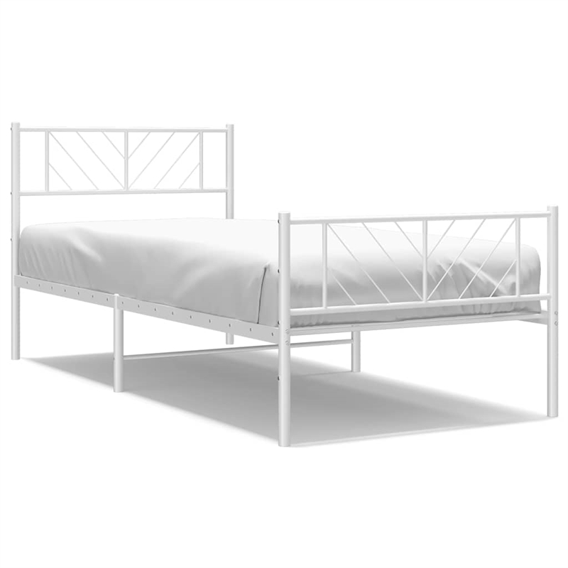 vidaXL Powder-Coated Steel Single Metal Bed Frame in White